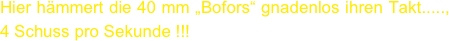 Hier hämmert die 40 mm „Bofors“ gnadenlos ihren Takt....., 4 Schuss pro Sekunde !!!